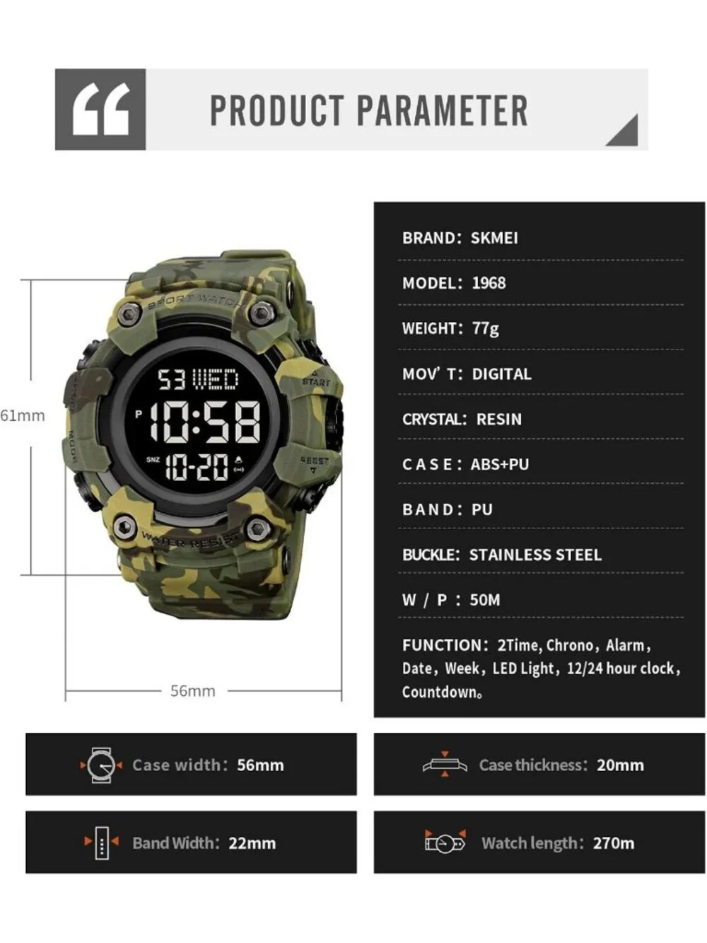 Men's Waterproof LED Digital Sport Watch - Multifunctional Countdown Stopwatch